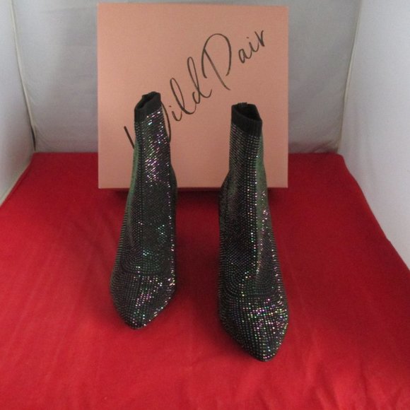 Wild Pair Women WILD PAIR Baybe Bling Sock Booties $99 - US Size 6 - Black AB Bling - #956